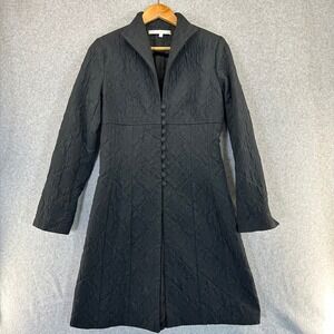 Christie de la Rue Black Quilted Button Front Midi Coat Womens Size 2